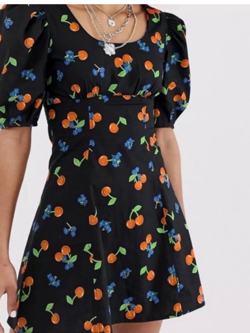 ASOS Collusion Cherry Print Floral Puff
Sleeve Mini Dress size 6
